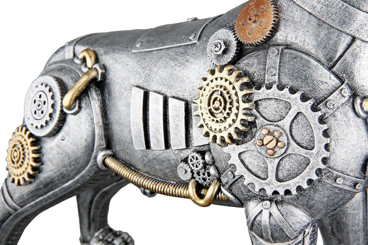 teampunk: Figur „Pitbull“ • Kunstharz • silberfarben mit goldfarbenen Akzenten • 29×13,5×31 cm • Gilde - Steampunk