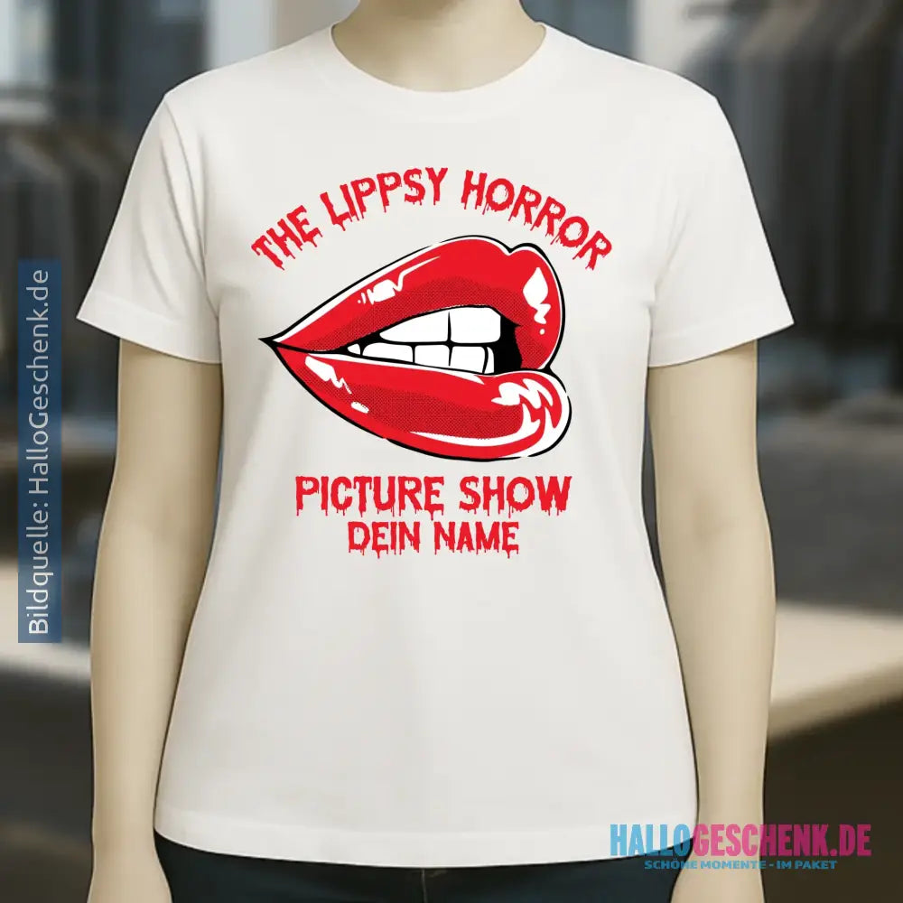 The Spooky, Ducky oder Lippsy Horror Picture Show + Name • Ladies Premium T-Shirt XS-2XL aus Bio-Baumwolle für Damen • Exklusivdesign • personalisiert • Halloween