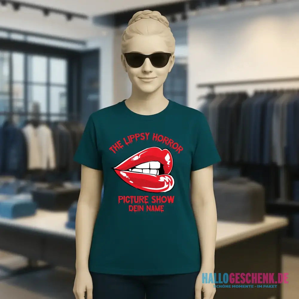 The Spooky, Ducky oder Lippsy Horror Picture Show + Name • Ladies Premium T-Shirt XS-2XL aus Bio-Baumwolle für Damen • Exklusivdesign • personalisiert • Halloween
