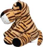 plush tiger toy named tiger david mit tan und braun stripes schwarz nose und paws weiß muzzle sitzend upright