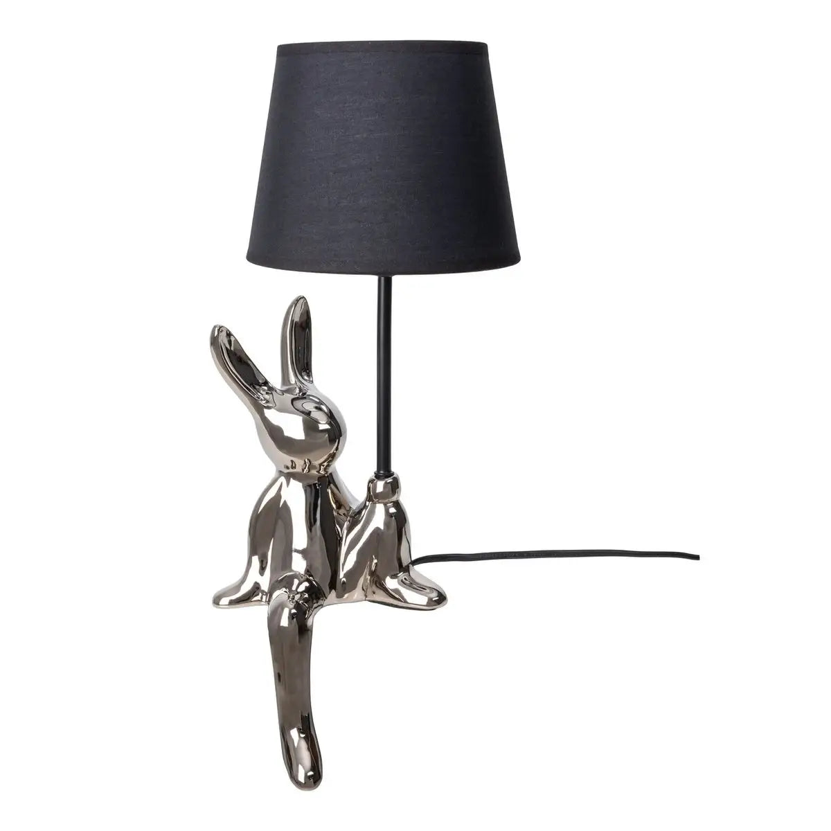 Tischleuchte "HELGE" Ø 18 cm, Höhe ca. 45 cm, aus Keramik in Schwarz und Silber, schwarzer Textilschirm