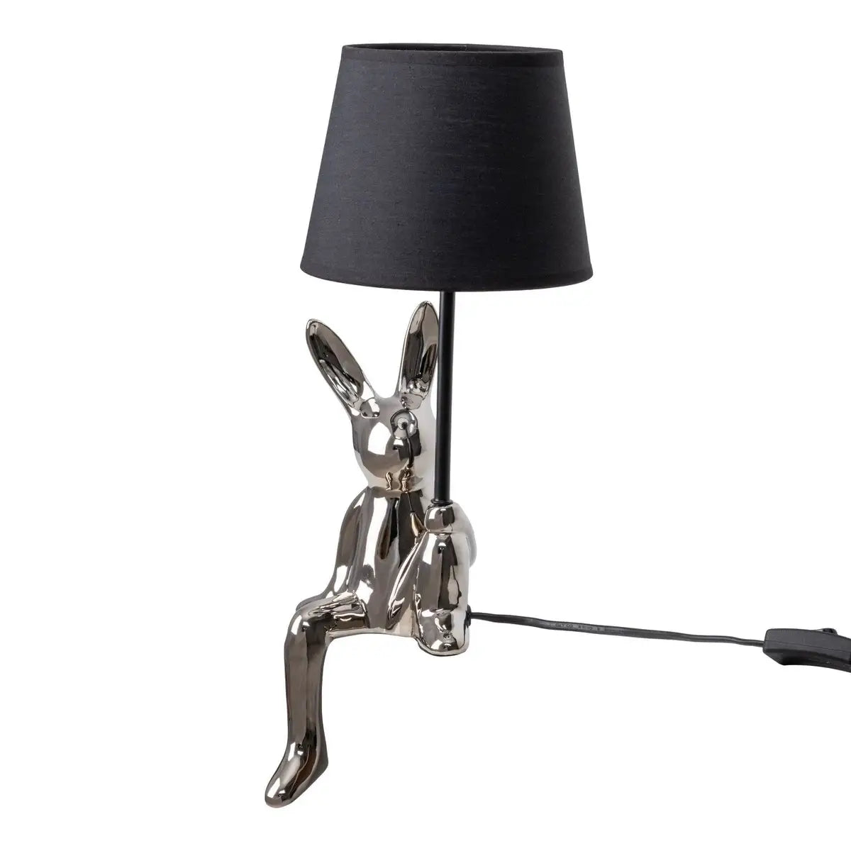 Tischleuchte "HELGE" Ø 18 cm, Höhe ca. 45 cm, aus Keramik in Schwarz und Silber, schwarzer Textilschirm