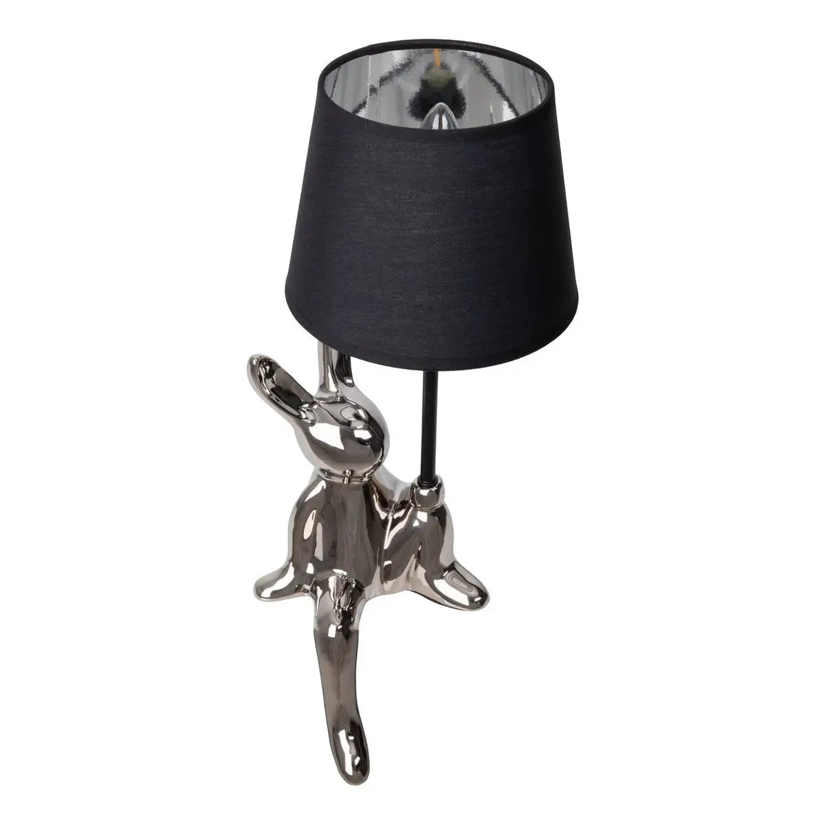 Tischleuchte "HELGE" Ø 18 cm, Höhe ca. 45 cm, aus Keramik in Schwarz und Silber, schwarzer Textilschirm