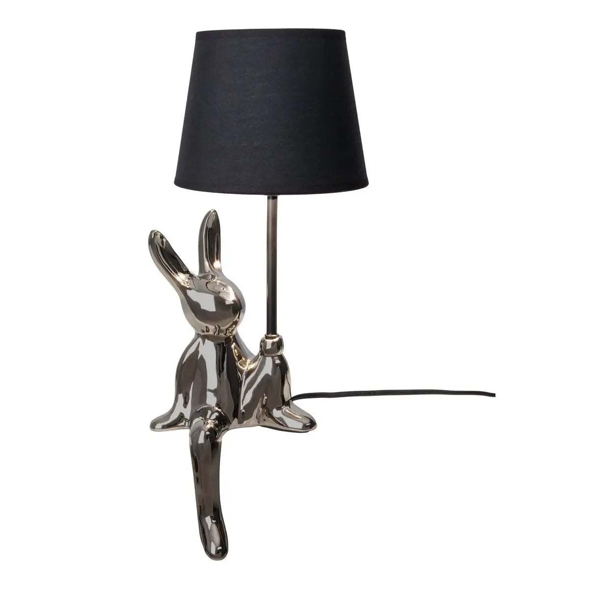 Tischleuchte "HELGE" Ø 18 cm, Höhe ca. 45 cm, aus Keramik in Schwarz und Silber, schwarzer Textilschirm