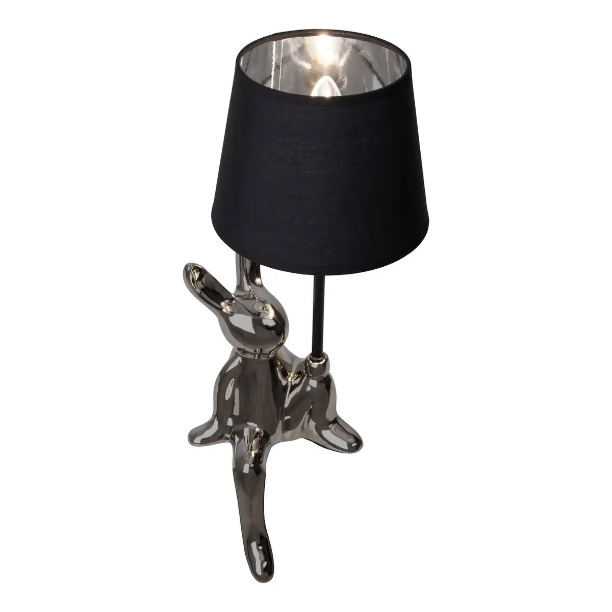 Tischleuchte "HELGE" Ø 18 cm, Höhe ca. 45 cm, aus Keramik in Schwarz und Silber, schwarzer Textilschirm