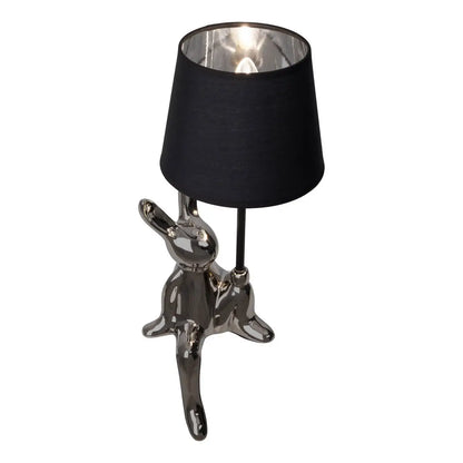Tischleuchte "HELGE" Ø 18 cm, Höhe ca. 45 cm, aus Keramik in Schwarz und Silber, schwarzer Textilschirm