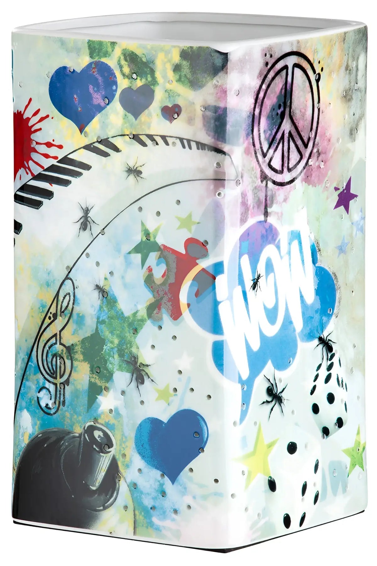 Tischleuchte street art 1 aus mehrfarbigem porzellan mit graffiti-style motiven wie musiknoten und friedenszeichen