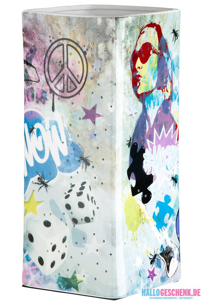 Tischleuchte „Street Art 2“ • Porzellan • mehrfarbig • 28x12,5x12,5 cm • Gilde - Licht