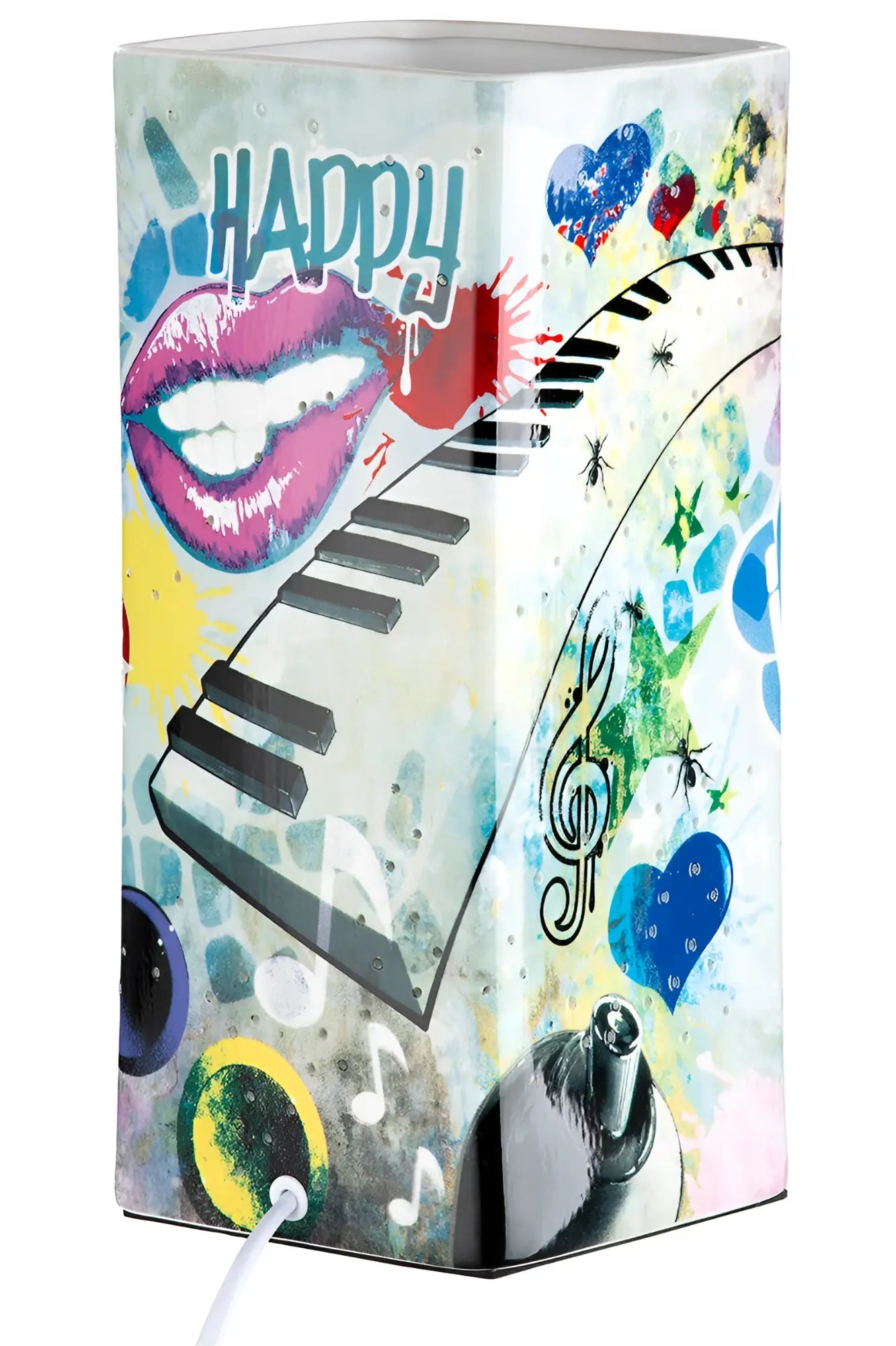 Tischleuchte street art 2 aus mehrfarbigem porzellan mit graffiti-design und musikinstrumenten 28x12,5x12,5 cm gilde