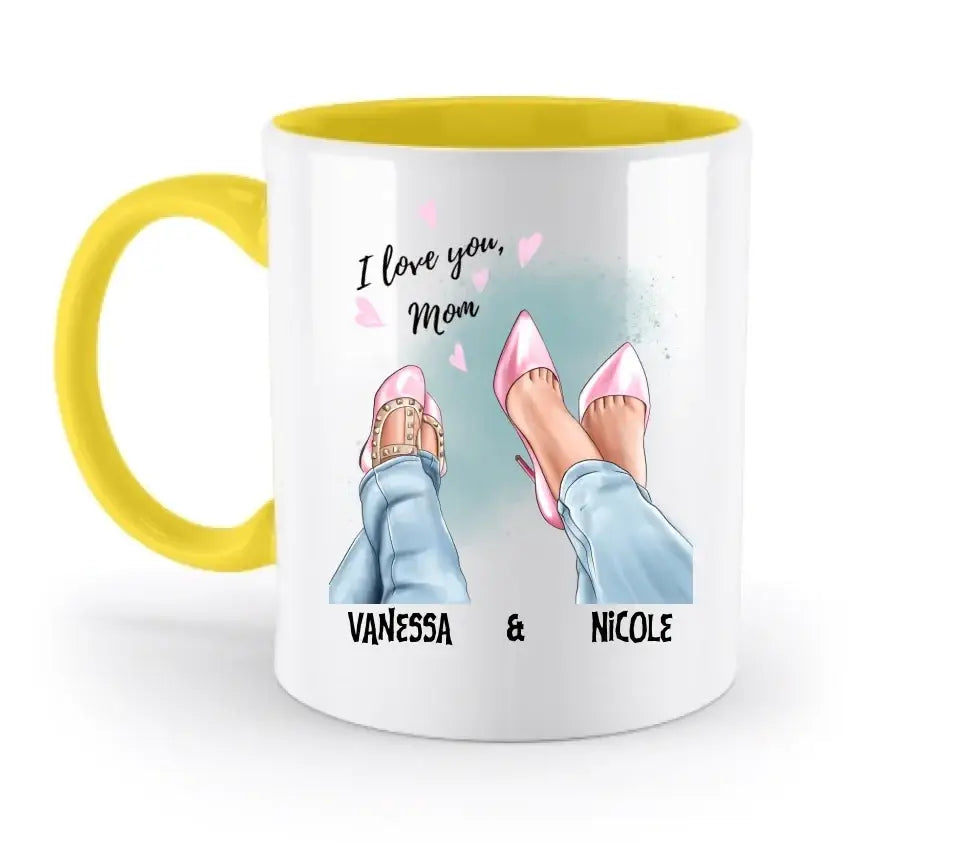 Tochter & Mutter • Schuhe • Beste Mama • zweifarbige Tasse • Exklusivdesign • personalisiert - zweifarbige Tasse