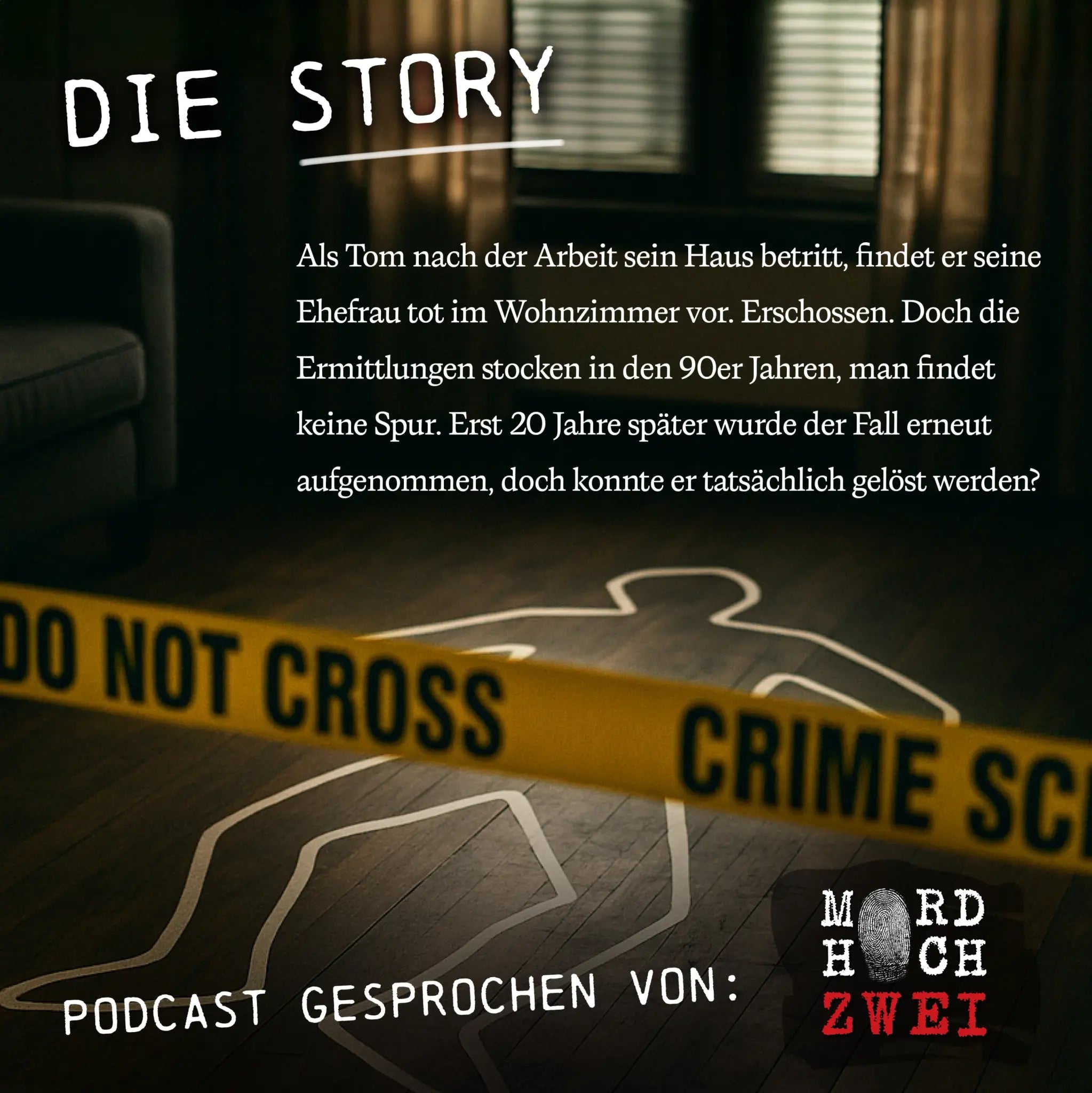 Gelbes true crime spiel akte fehltritt mit schwarzem do not cross und crime scene polizeiband