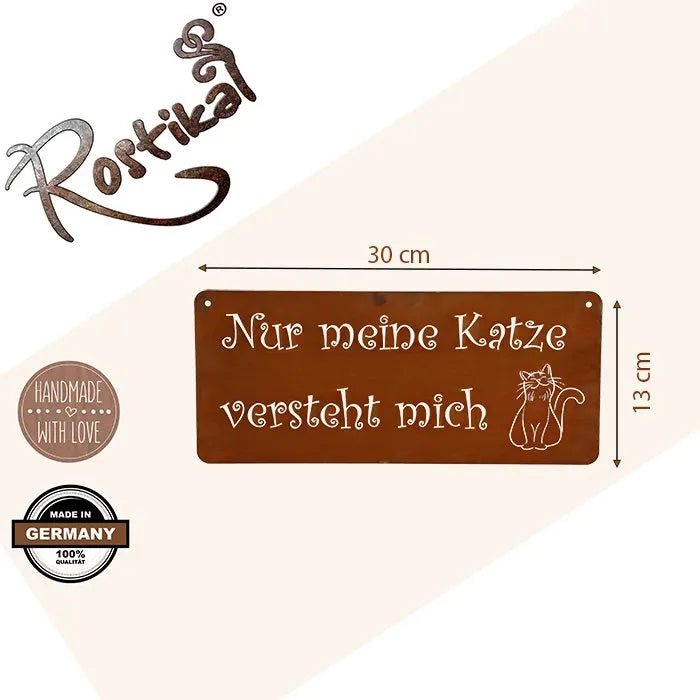 Türdeko Rost Schild Katze | Edelrost Gartendeko Katzen Wandschild | deutsch von HalloGeschenk.de