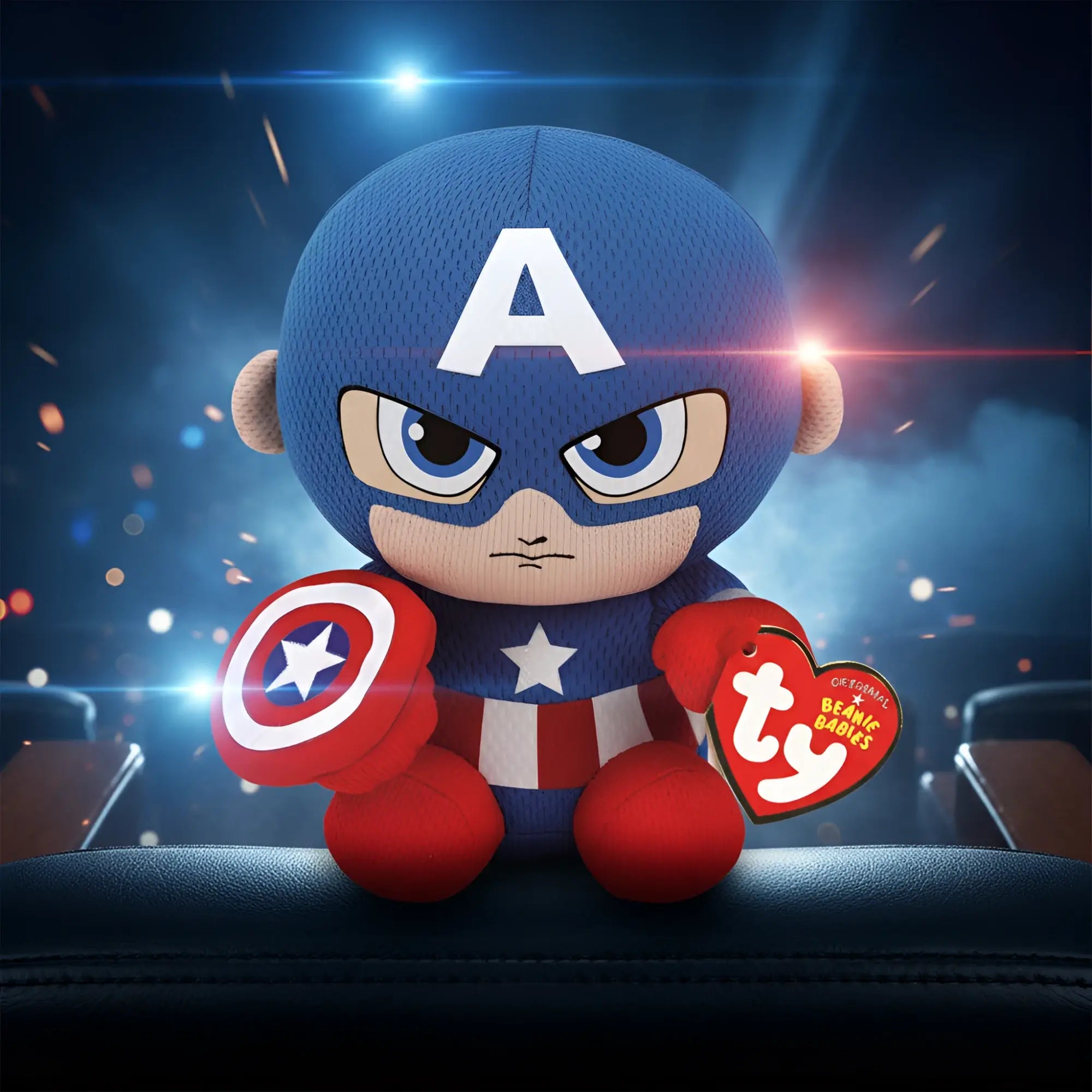 Ty marvel captain america plüschfigur in blau und rot mit weißem a auf helm hält seinen schild fest