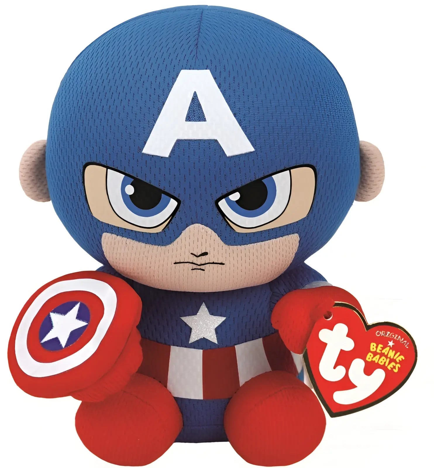 Ty marvel captain america plüschfigur in blau und rot mit weißem stern und schild, 15 cm, dein kleiner held mit herz