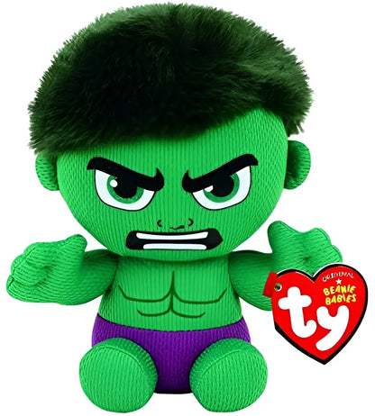 Ty marvel hulk plüschfigur 15 cm grün lila mit flauschigem kopf gesticktem gesicht und ty beanie baby anhänger