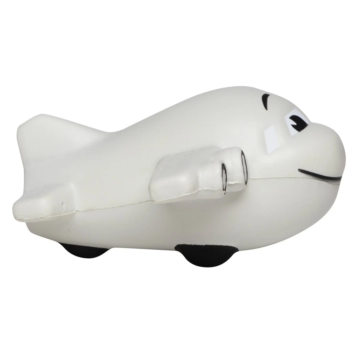 Weißes stressball-flugzeug mit schwarzen augen lächeln und rädern im urlaub geschenkset badeente bundle