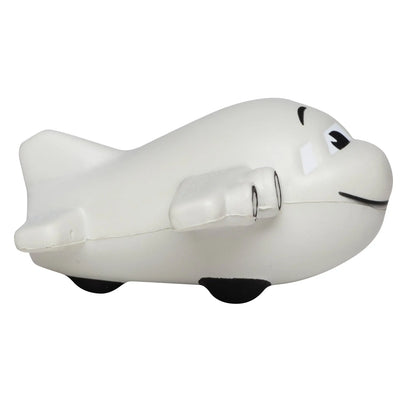 Weißes stressball-flugzeug mit schwarzen augen lächeln und rädern im urlaub geschenkset badeente bundle