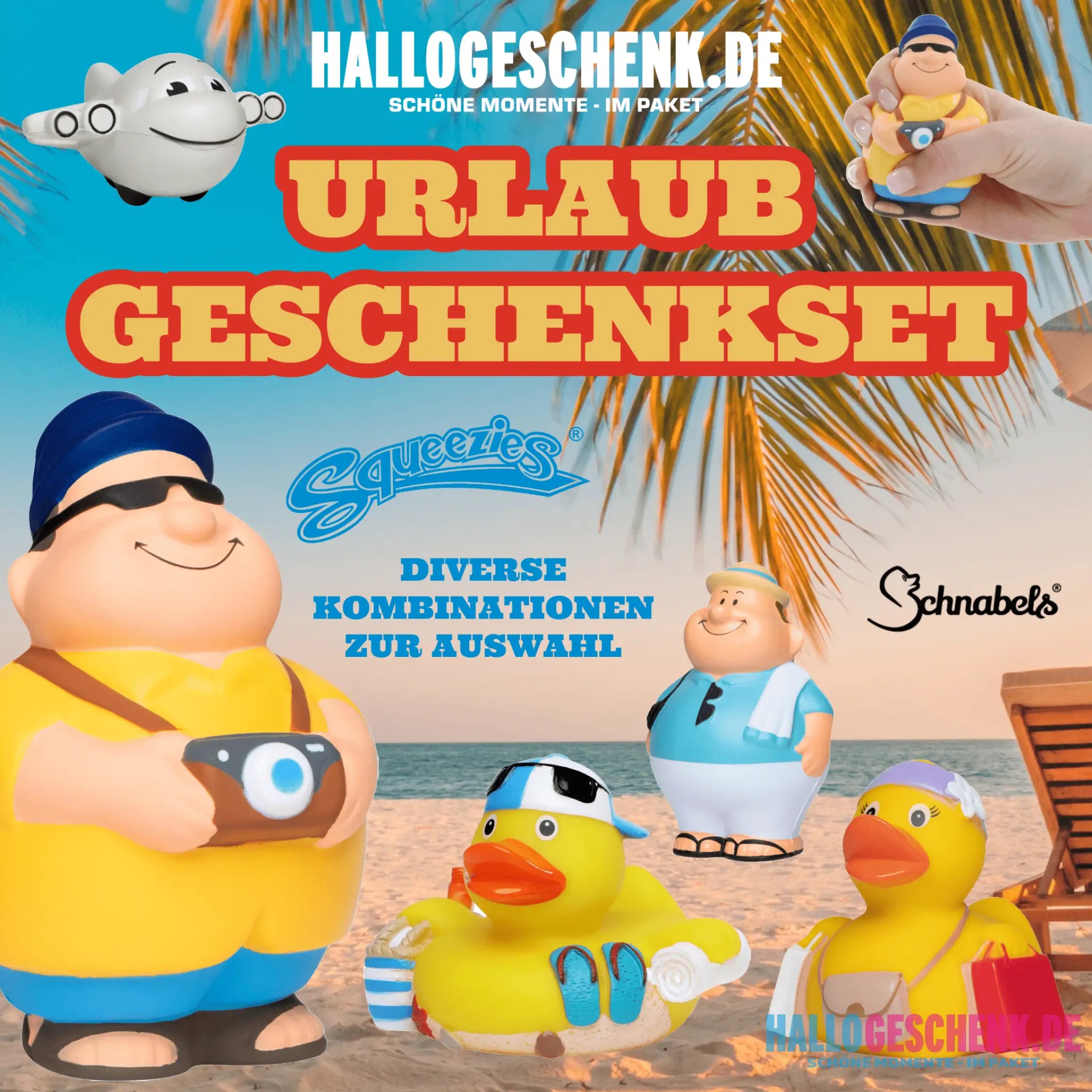 Urlaub • Geschenkset verschiedene Versionen • Quetschfigur • Badeente