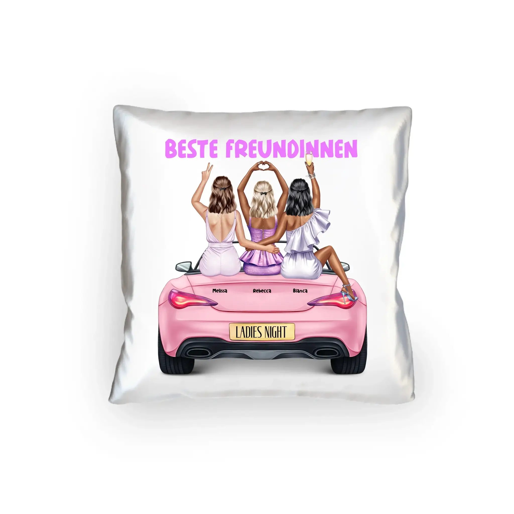 Vegas Girls • 1-3 Frauen • mit Wunschtext • Kissen 40x40 cm • personalisiert - Kissen 40x40 cm / White / 40cm-x-40cm