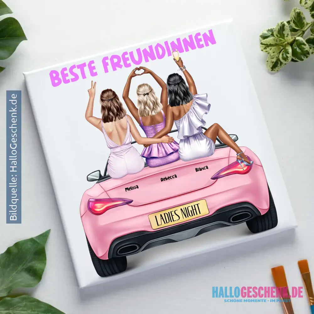 Vegas Girls • 1-3 Frauen • mit Wunschtext • Leinwand 50x50 cm • personalisierbar - Leinwand auf Holzkeilrahmen