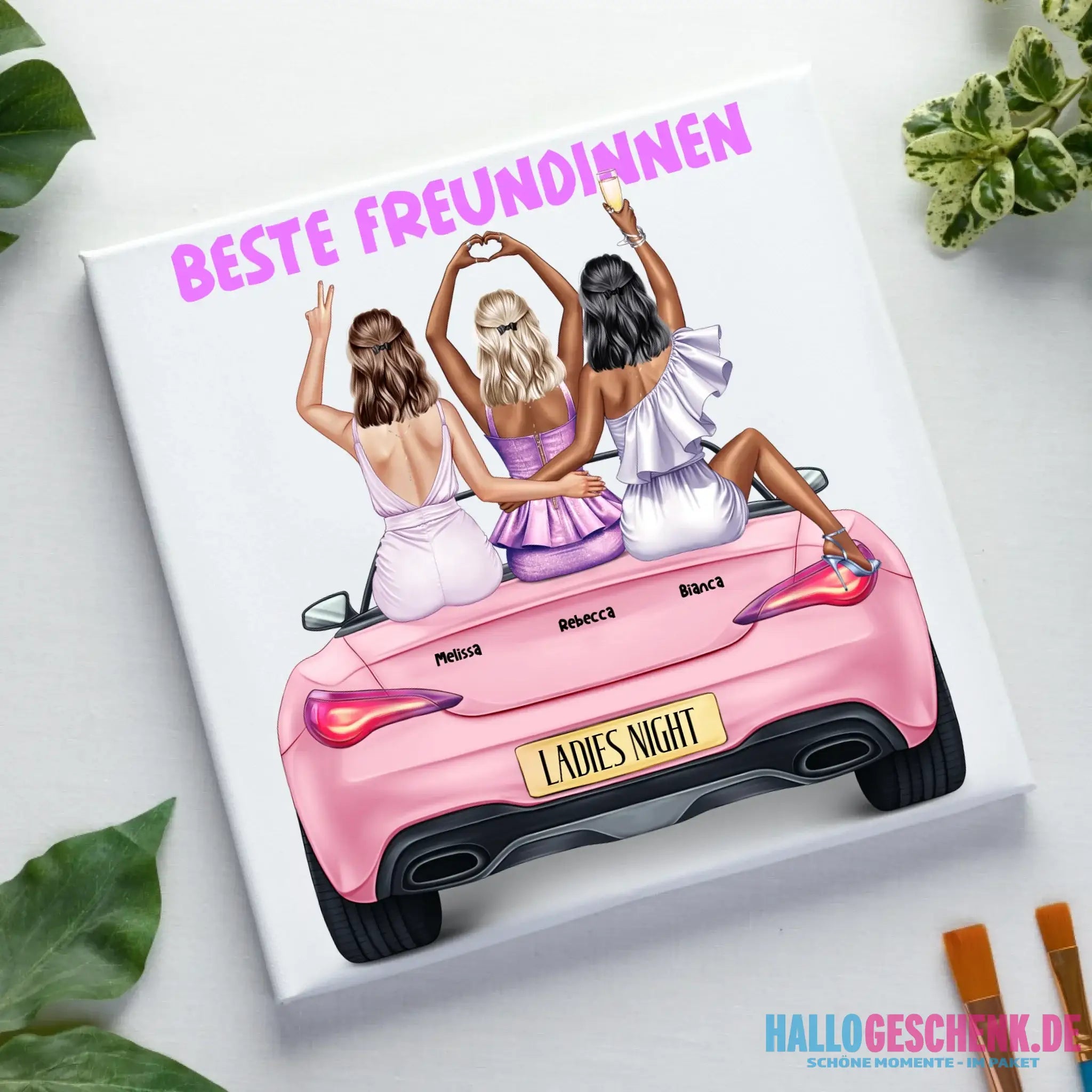 Vegas Girls • 1-3 Frauen • mit Wunschtext • Leinwand 50x50 cm • personalisierbar - Leinwand auf Holzkeilrahmen
