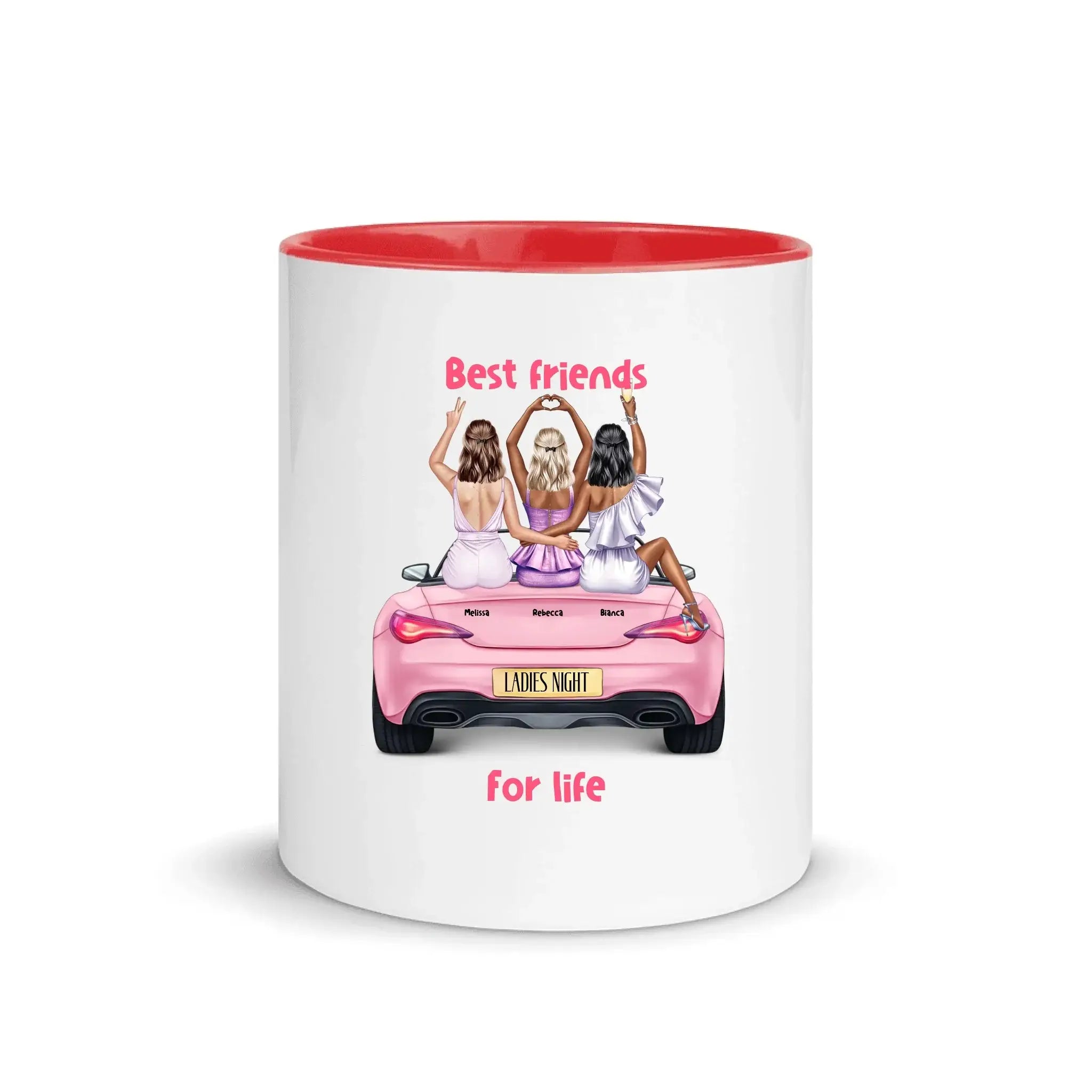 Vegas Girls (1–3 names) – Personalized Color Accent Mug 11 oz - White Ceramic with Inside / Red / personalized Mugs