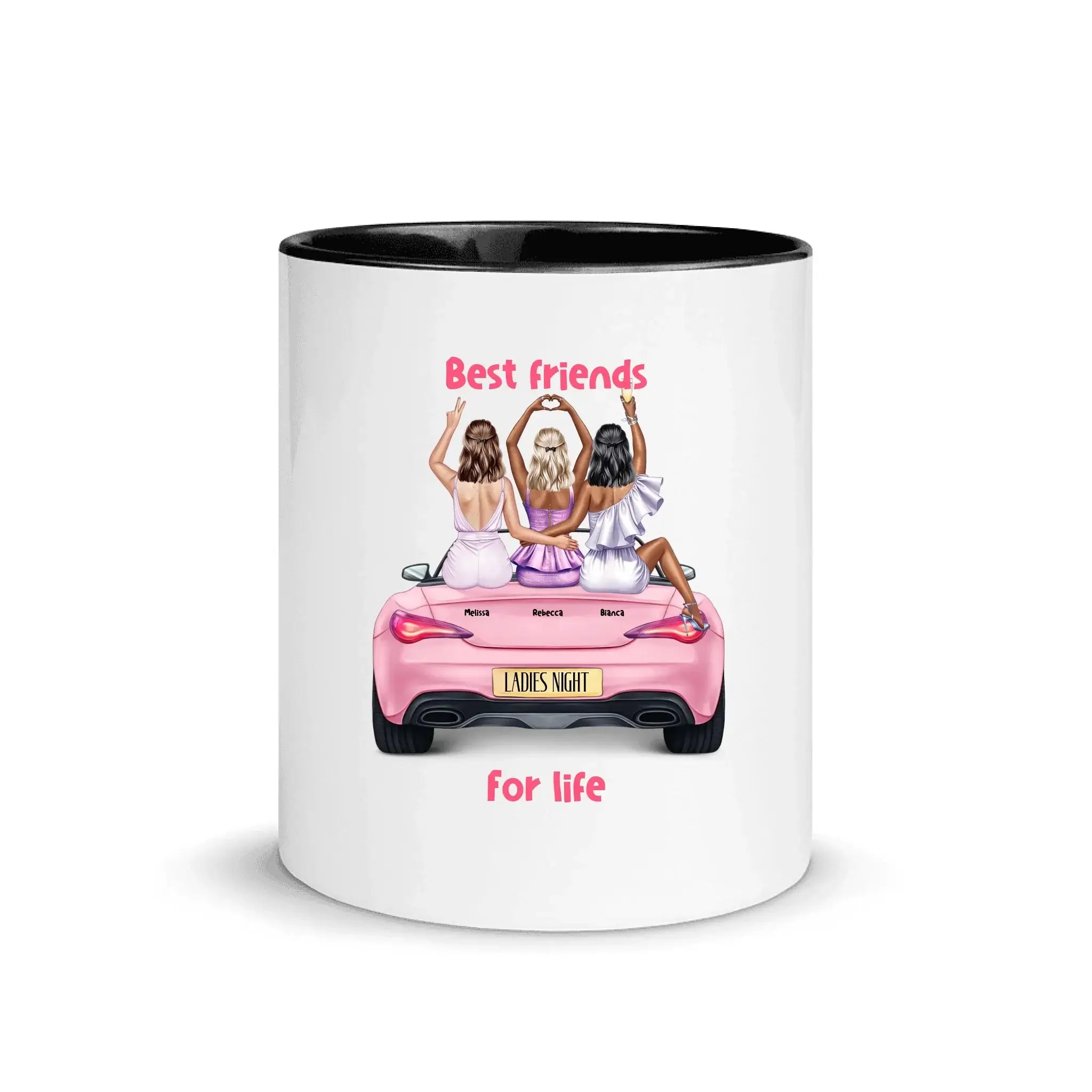 Vegas Girls (1–3 names) – Personalized Color Accent Mug 11 oz - White Ceramic with Inside / Black / personalized Mugs