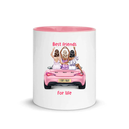 Vegas Girls (1–3 names) – Personalized Color Accent Mug 11 oz - White Ceramic with Inside / Pink / personalized Mugs