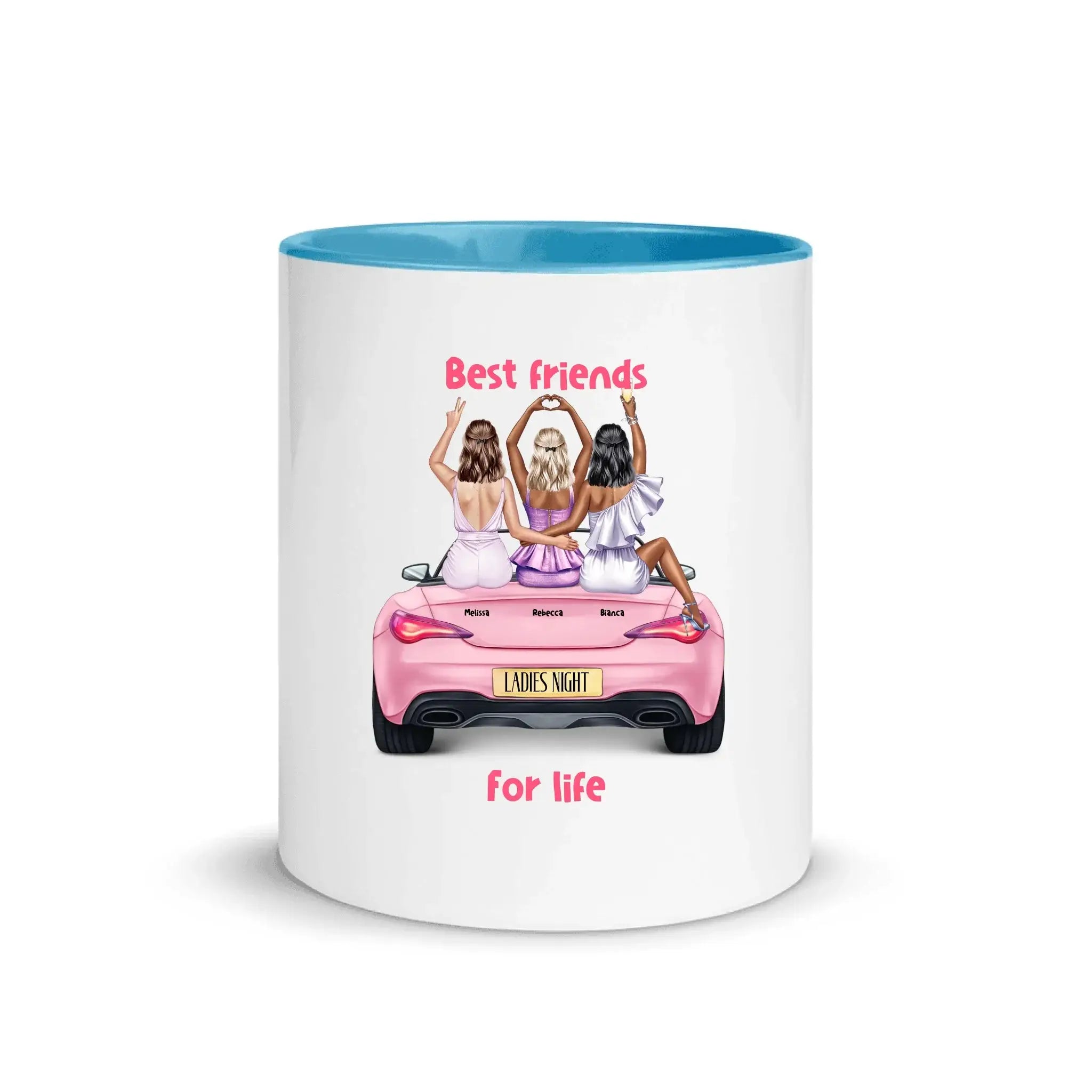 Vegas Girls (1–3 names) – Personalized Color Accent Mug 11 oz - White Ceramic with Inside / Blue / personalized Mugs