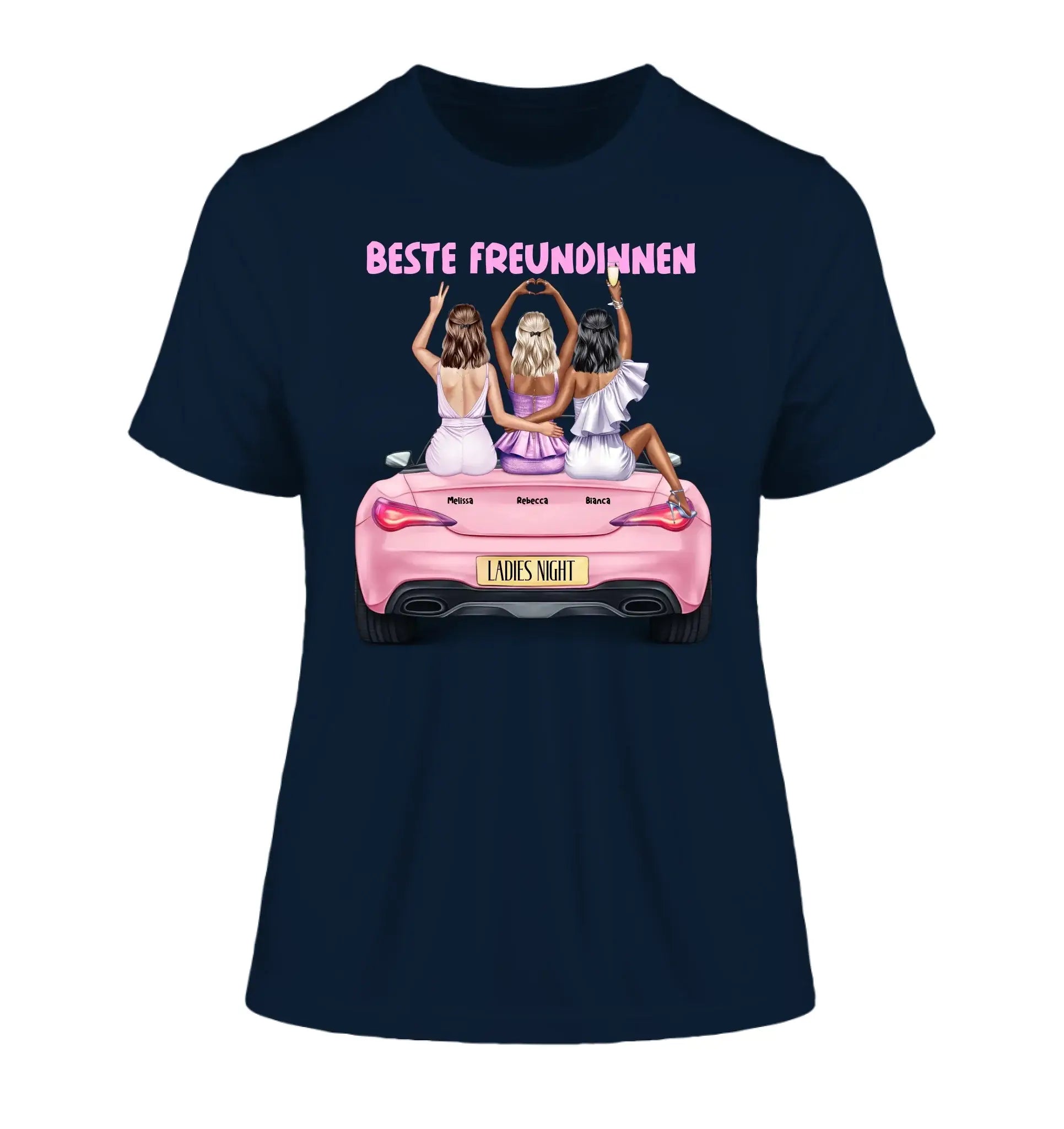 Vegas Girls (1-3 personalisierbare Figuren) - Damen T-Shirt (Fitted) • Bio / French Navy / 2XL - personalisierbare