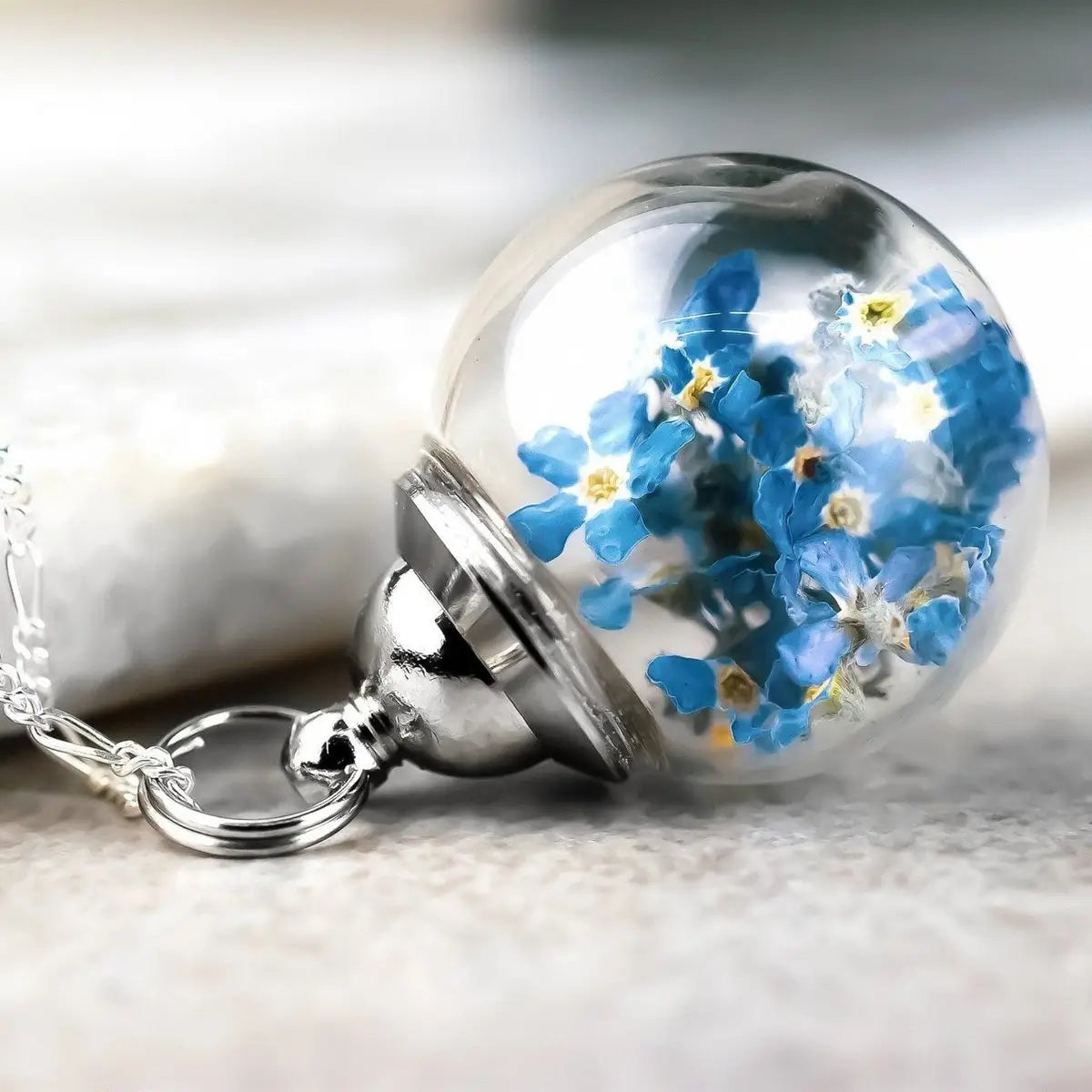Vergissmeinnicht Blüten 925 Sterling Silber Halskette - Terrarium Botanische Kette - K925-41