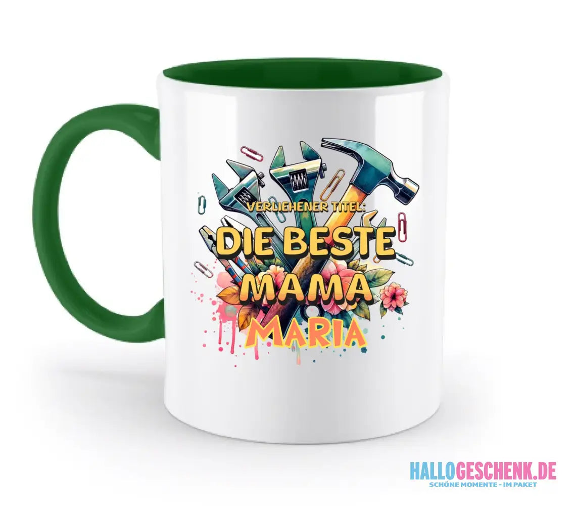 Verliehener Titel: Beste Mama + Wunschtext • zweifarbige Tasse • Exklusivdesign • personalisiert - zweifarbige Tasse