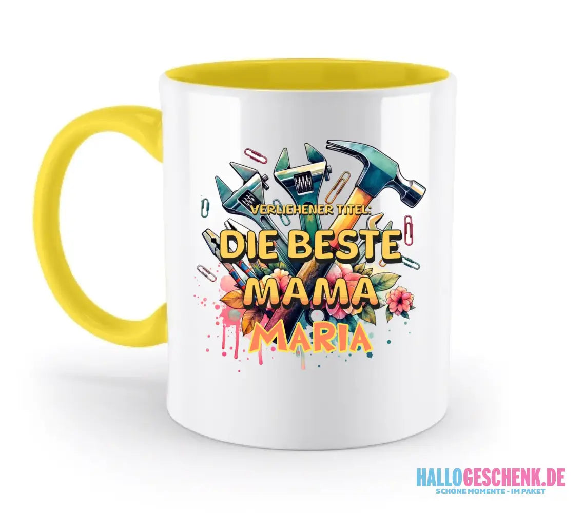 Verliehener Titel: Beste Mama + Wunschtext • zweifarbige Tasse • Exklusivdesign • personalisiert - zweifarbige Tasse