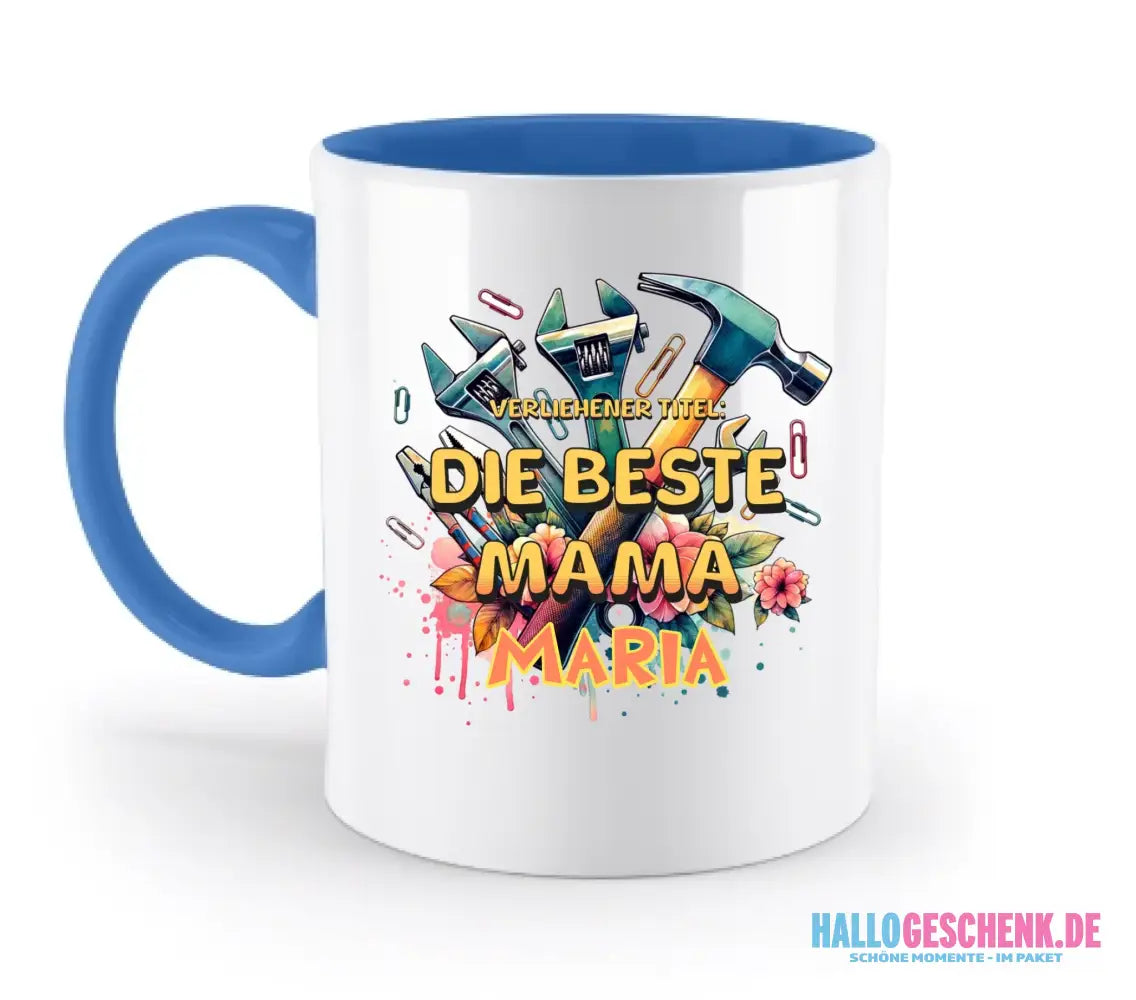 Verliehener Titel: Beste Mama + Wunschtext • zweifarbige Tasse • Exklusivdesign • personalisiert - zweifarbige Tasse