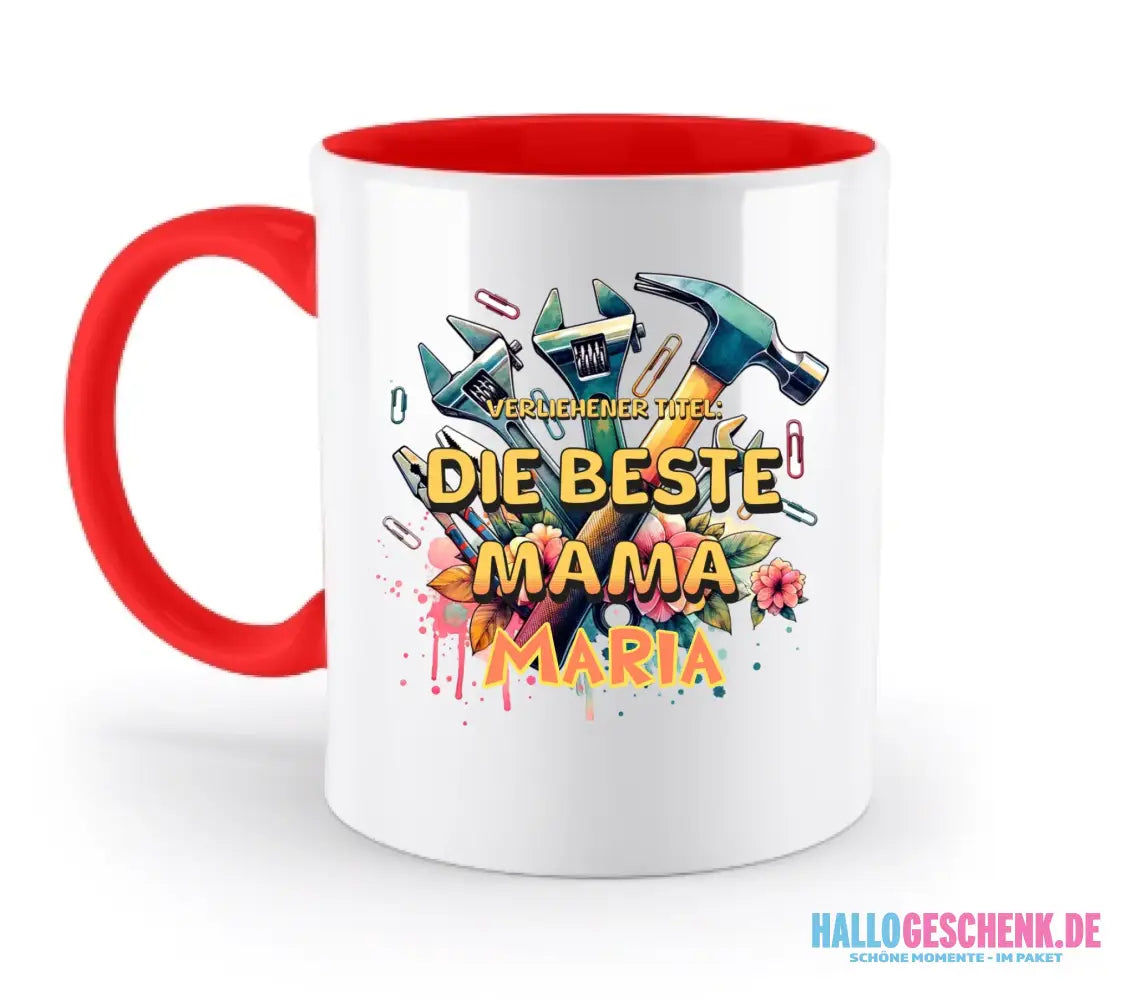 Verliehener Titel: Beste Mama + Wunschtext • zweifarbige Tasse • Exklusivdesign • personalisiert - zweifarbige Tasse