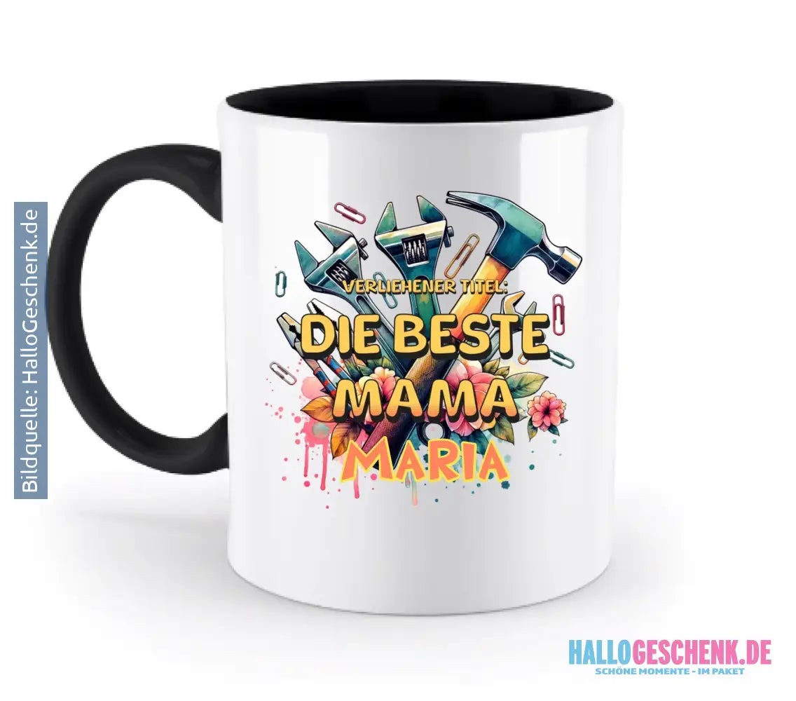 Verliehener Titel: Beste Mama + Wunschtext • zweifarbige Tasse • Exklusivdesign • personalisiert - zweifarbige Tasse
