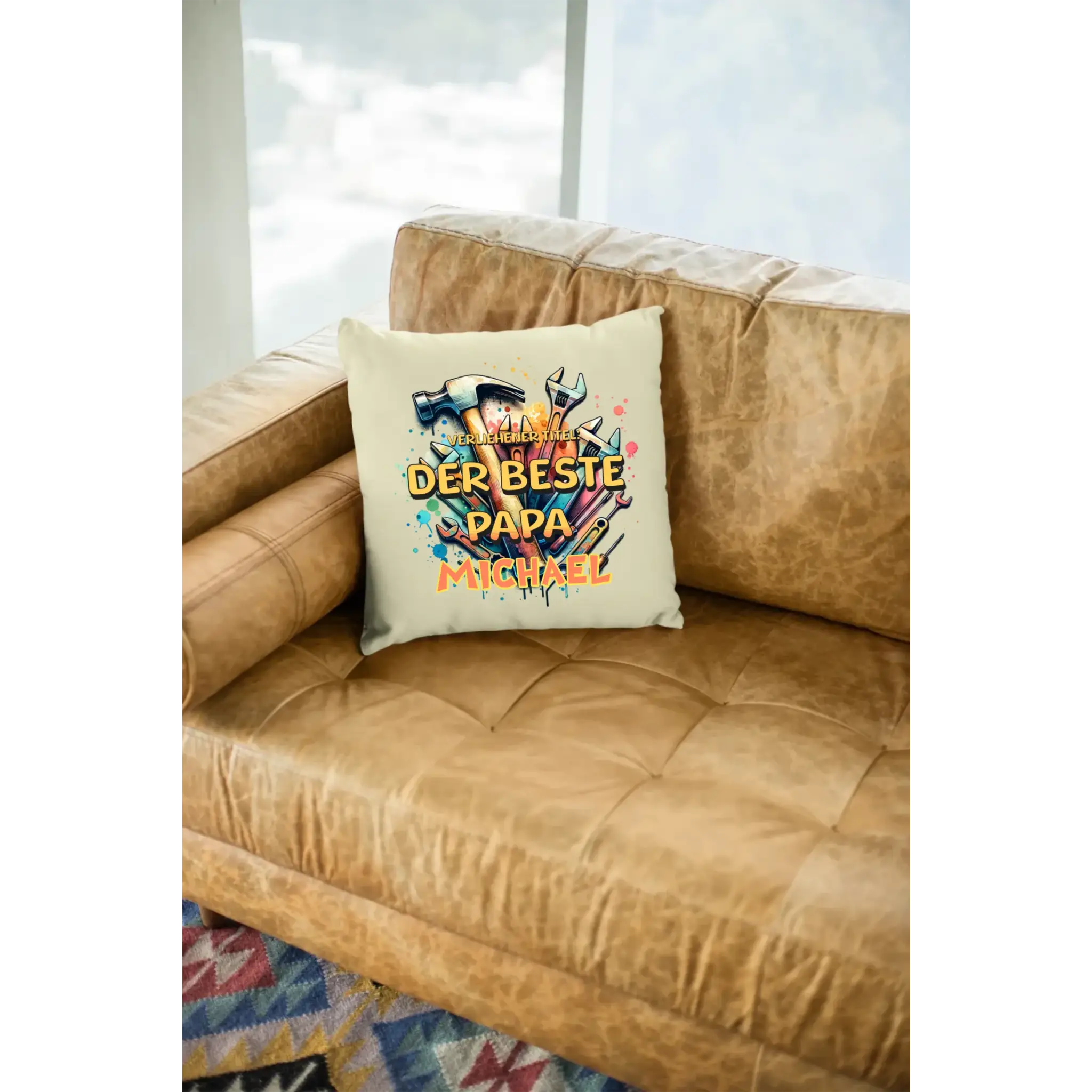 Verliehener Titel: Bester Papa + Wunschtext • Kissen 40x40 cm • personalisiert