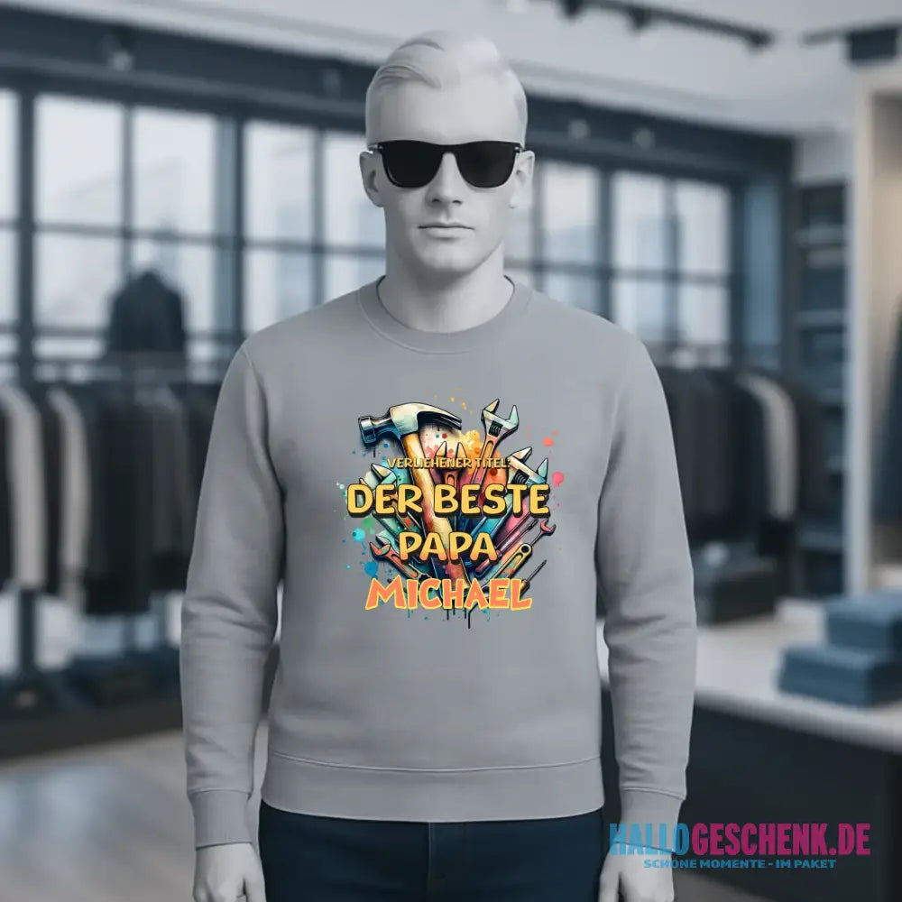 Verliehener Titel: Bester Papa + Wunschtext • Unisex Sweatshirt Bio-Baumwolle in 4 Farben XS-3XL • personalisiert