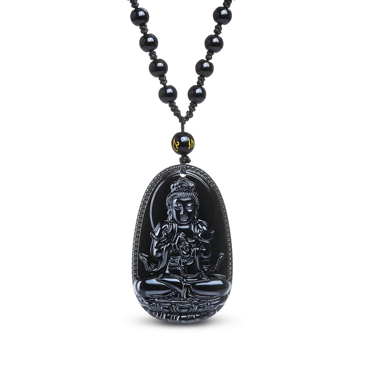 Vitality • Buddha Halskette und Anhänger aus schwarzem Obsidian • Esoterische Glücksbringer