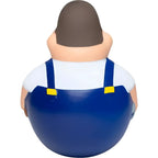 Wackel schrauber bert anti-stress-quetsch-figur mit magnet in blau mit braunen haaren und gelben schnallen