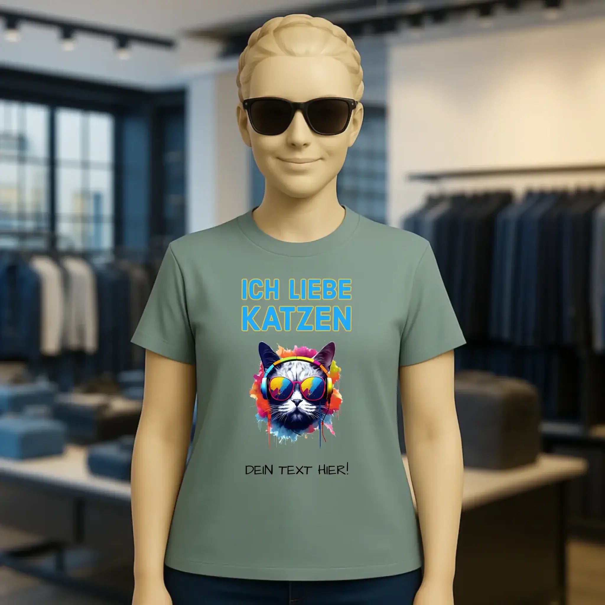 Wähle die Katze mit Motivauswahl + Text • Ladies Premium T-Shirt XS-2XL aus Bio-Baumwolle für Damen • Exklusivdesign • personalisiert