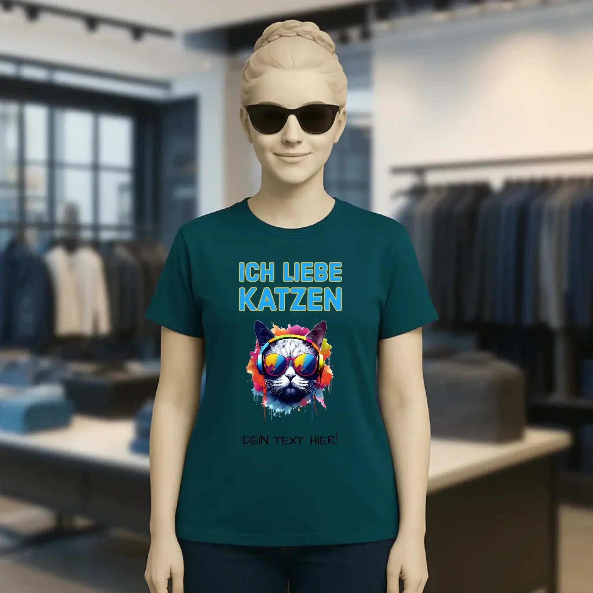 Wähle die Katze mit Motivauswahl + Text • Ladies Premium T-Shirt XS-2XL aus Bio-Baumwolle für Damen • Exklusivdesign • personalisiert