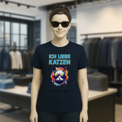 Wähle die Katze mit Motivauswahl + Text • Ladies Premium T-Shirt XS-2XL aus Bio-Baumwolle für Damen • Exklusivdesign • personalisiert