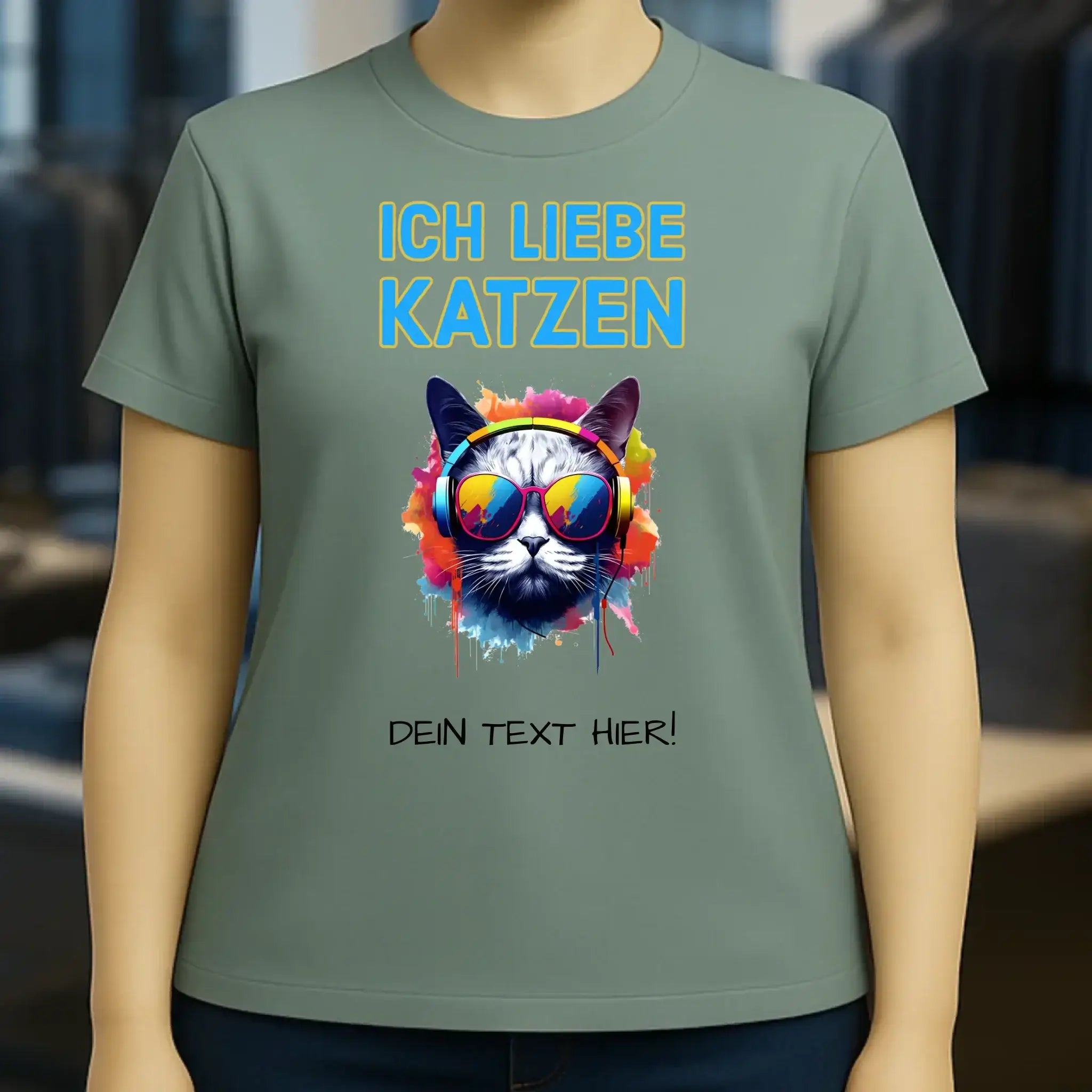 Wähle die Katze mit Motivauswahl + Text • Ladies Premium T-Shirt XS-2XL aus Bio-Baumwolle für Damen • Exklusivdesign • personalisiert
