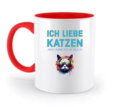 "WÄHLE DIE KATZE" - aus unserer "MIX - IT!" - Kollektion - zweifarbige Tasse 330ml mit farbigem Henkel und farbigem Innendruck (personalisiert) - HalloGeschenk.de