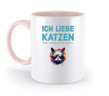 "WÄHLE DIE KATZE" - aus unserer "MIX - IT!" - Kollektion - zweifarbige Tasse 330ml mit farbigem Henkel und farbigem Innendruck (personalisiert) - HalloGeschenk.de