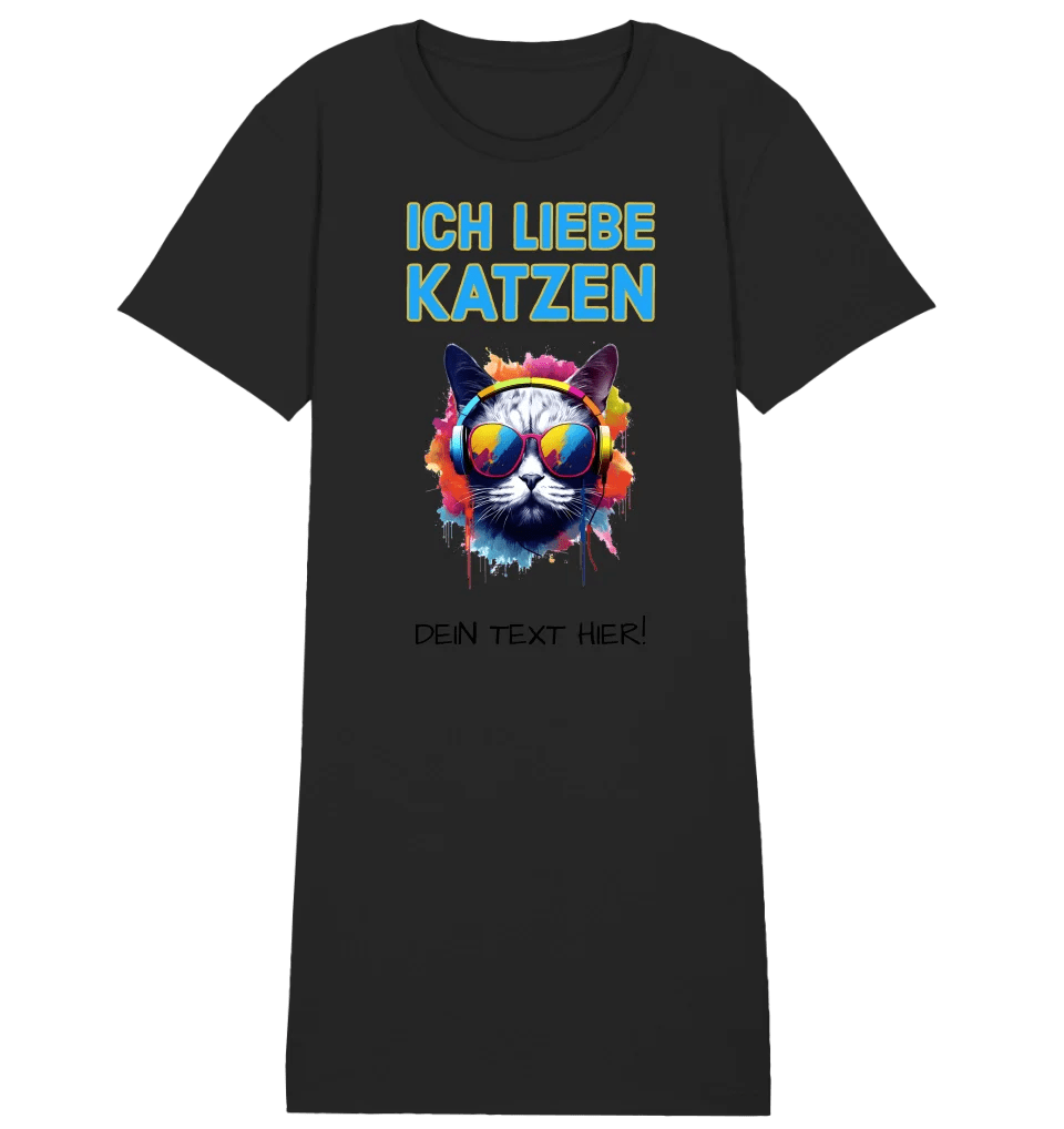 Wähle die Katze (mit Motivauswahl + Text) • Ladies Premium T-Shirt Kleid aus Bio - Baumwolle S - 2XL • Exklusivdesign • personalisiert von HalloGeschenk.de