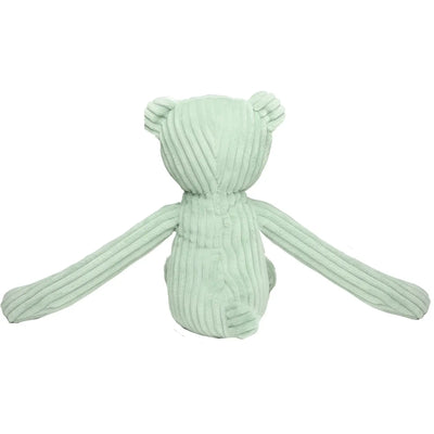 Ein weicher mintgrüner cordbär mit langen gerippten armen und ohren aus dem waldtier-duo mini feet lanky legends set