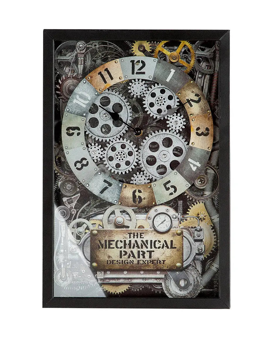 Wanduhr: „Steampunk“ • Glas & Metall • champagnerfarben/schwarz/silberfarben • 40,5×27,5×6 cm - Wandobjekte