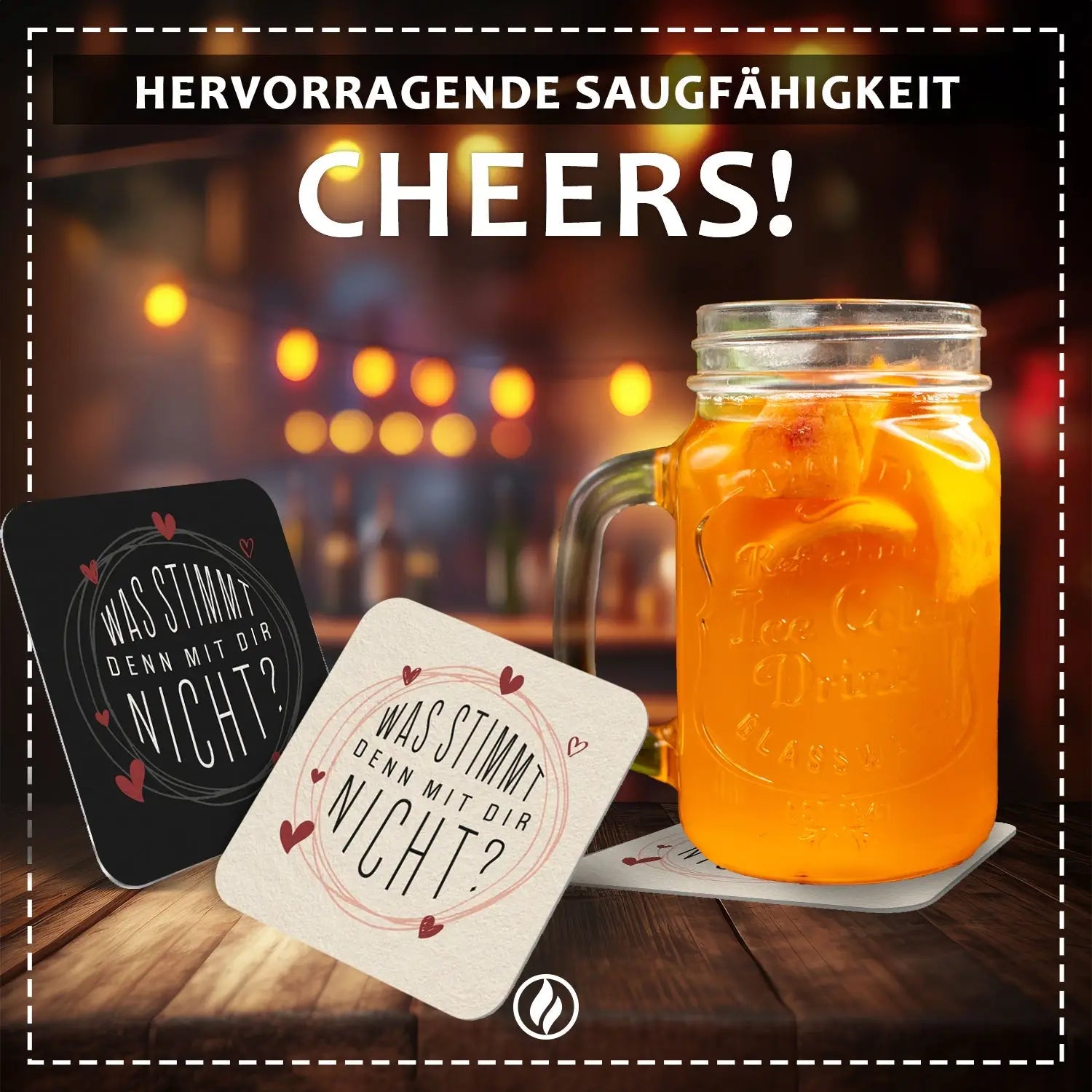 ’Was stimmt denn mit dir nicht?’ Bierdeckel - 50 Stück - Witziges Design Herzen